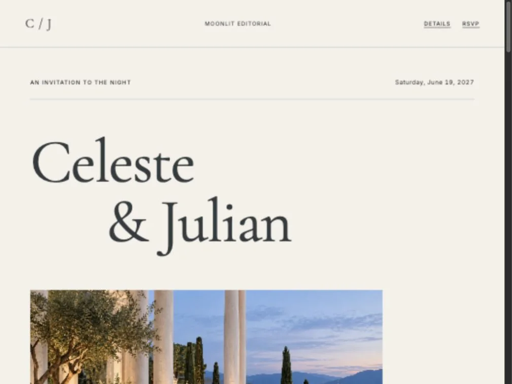 moonlit editorial live invitation on desktop