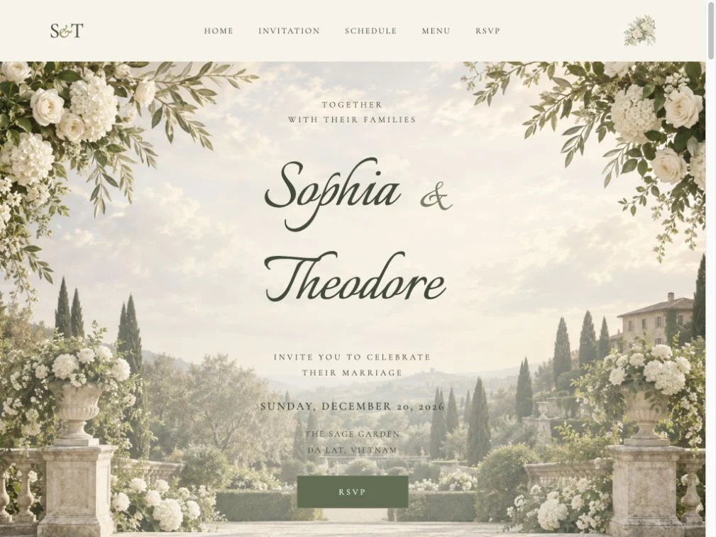 sage green live invitation on desktop