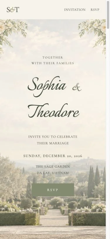 sage green live invitation on mobile