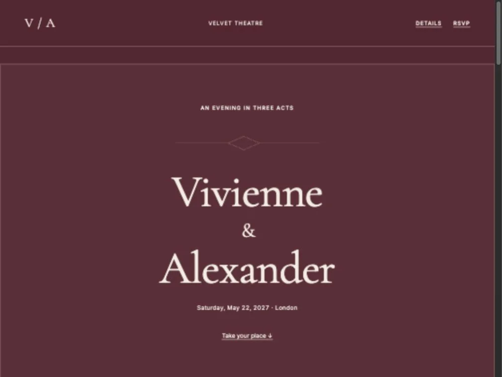 velvet theatre live invitation on desktop
